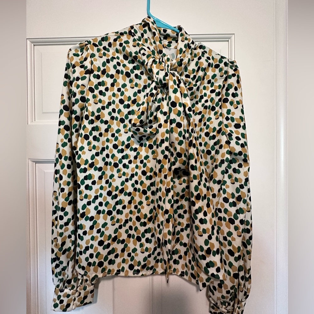 SHEIN Small Yellow/Green/Black Polka Dotted Blouse